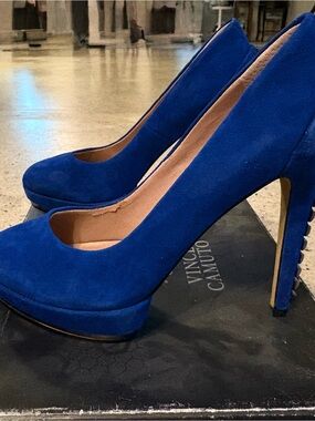 Vince Camuto Cobalt Blue Suede Platform Stilettos